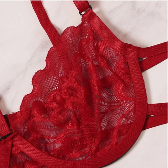 3pc Red Lace Lingerie Set - Picture 2 of 4